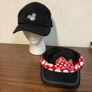 Lot Of 2 Disney Black Cotton Mickey Minnie Mouse Baseball Bill Hats Adjustable